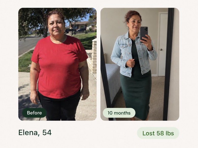 Elena, 54 — before, and after 10 months
