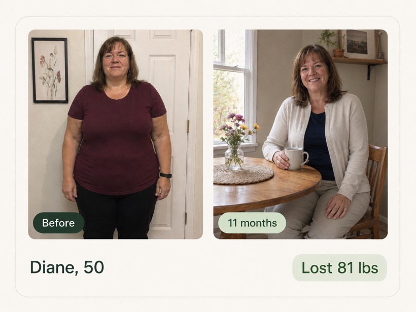 Diane, 50 — before, and after 11 months