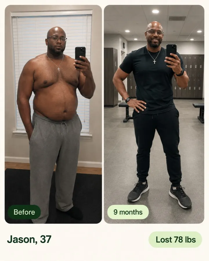 Jason, 37 — before, and after 9 months