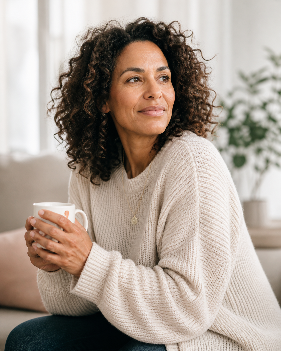 Woman reviewing health information at home